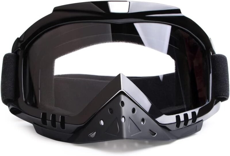 Motorcycle Goggles Dirt Bike Goggles Grip For Helmet Anti UV Windproof Dustproof Anti Fog Glasses for ATV Off Road Racing with Cool Look Headwear Silver Lens 2 in 1