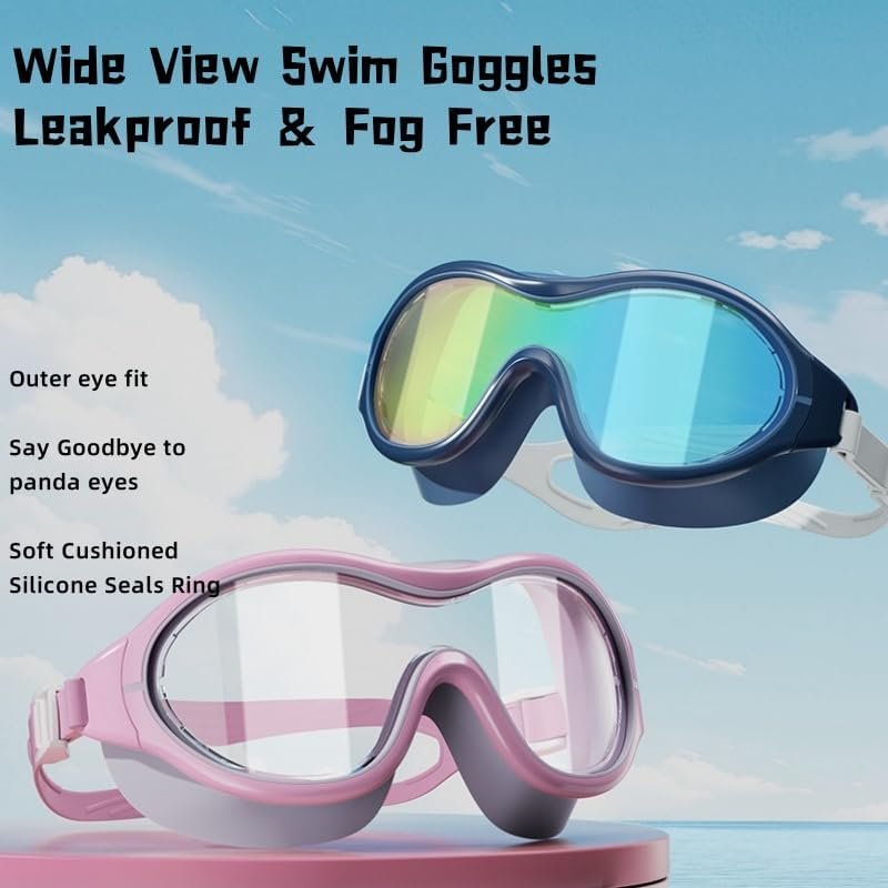 2pcs Adult Swim Goggles，Wide Vision Swim Goggles UV Waterproof Anti Fog Swimwear Eyewear Swim Diving Water Glasses Adjustable Swimming Goggles Women Men Sports Eyewear