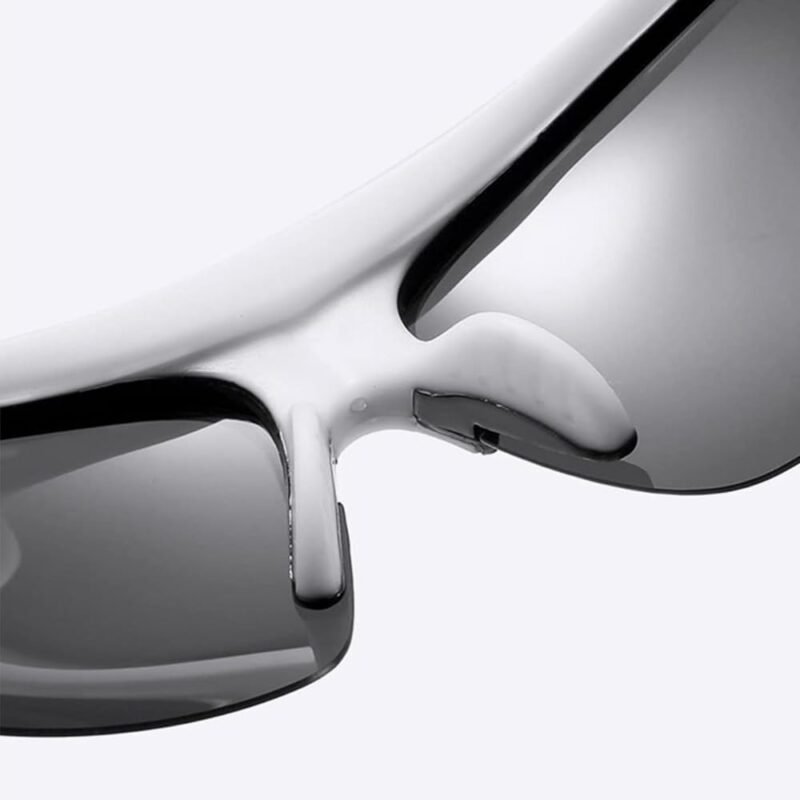White And Black Shield Wraparound Sports Windproof Riding Running Hiking Cycling Fishing Motorcycle Hiking Sunglasses for Men Women Outdoor Polarized HD UV Protection Mirrored Reflective Sport Glasses
