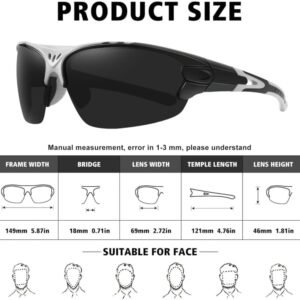 White And Black Shield Wraparound Sports Windproof Riding Running Hiking Cycling Fishing Motorcycle Hiking Sunglasses for Men Women Outdoor Polarized HD UV Protection Mirrored Reflective Sport Glasses