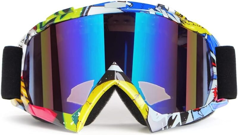 Motorcycle Goggles Dirt Bike Goggles Windproof ATV Dustproof Racing GogglesScratch Resistant Ski Goggles Protective Safety Glasses PU Resin (Black frame+Color lens)