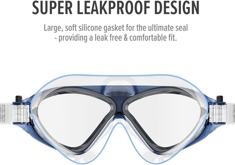 Swim Mask – Wide View Swimming Mask & Goggles Anti-fog Waterproof Blue