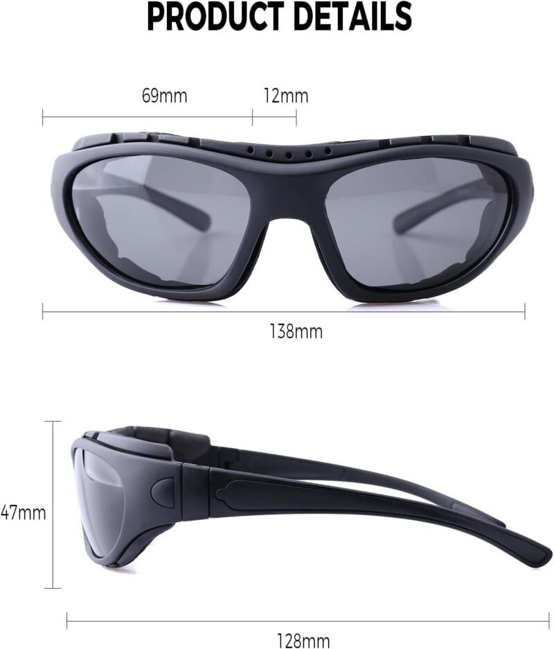 Motorcycle Riding Glasses for Men, Padding Goggles UV Protection Dustproof Windproof Motorcycle Wrap Sunglasses for Outdoor Actives