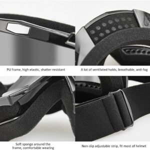Motorcycle Goggles Dirt Bike Goggles Grip For Helmet Anti UV Windproof Dustproof Anti Fog Glasses for ATV Off Road Racing with Cool Look Headwear Silver Lens 2 in 1