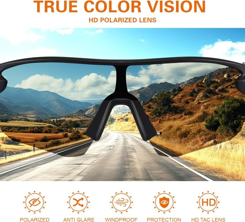 Polarized Sports Sunglasses for Men: Cycling Sun Glasses for Youth Womens UV400 Protection Goggles for Baseball Running