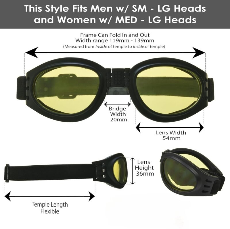 Bikershades Motorcycle Folding Goggles Men Women – Smoke, Clear or Yellow Lenses